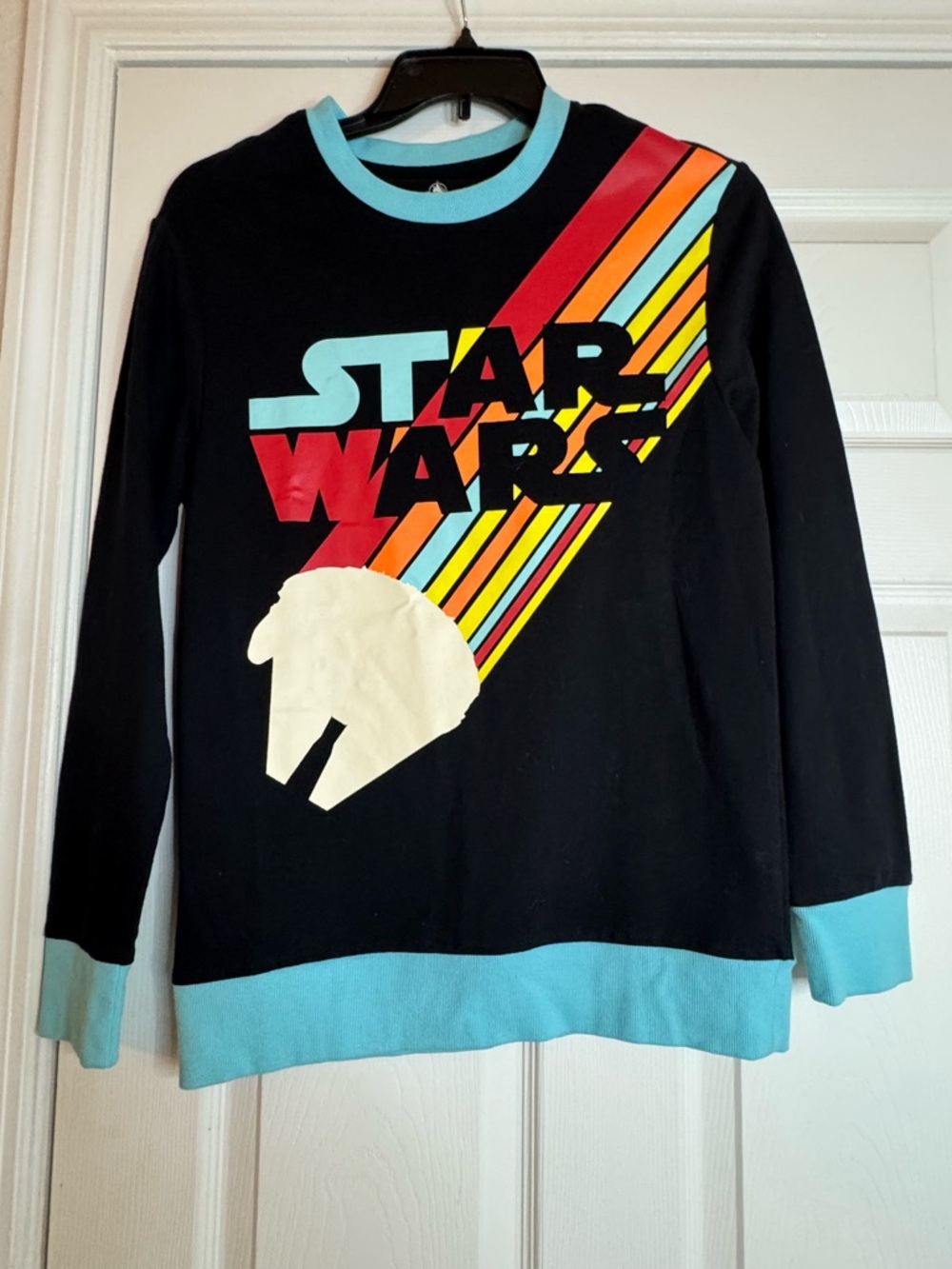 Disney Star Wars Black Pullover with Teal Trim and Multicolor Graphic